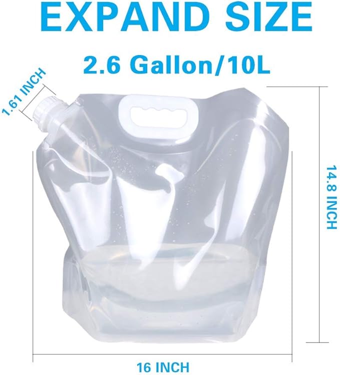 Soddeph Collapsible Water Container Bag, BPA Free Food Grade Clear Plastic Storage Jug for Sport Camping Riding Mountaineer,Freezable, Food Grade (2-pack-2.6 Gal)