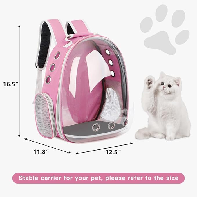 Pet Backpack Carrier with Harness Backpack for Cats, Small Dogs, Bunnies etc with Harness Included, Pet Carrier for Traveling, Walking, Hiking and Outdoor Activities (Pink)