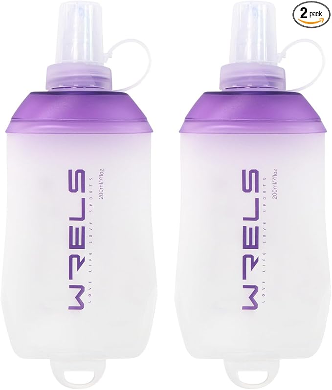 200ml/350ml/500ml Collapsible Soft Flask,BPA Free Folding Soft Water Bottle with Hanging Ring,Lightweight TPU Hydration Flask for Running Marathon Cycling Hiking(200ml-2 Packs)