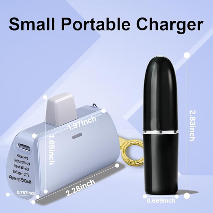 WAVYPO Keychain Portable Charger 2500mAh, USB-C Cell Phone Portable Power Bank, Compatible for iPhone 16/15/15 plus/15 pro/15 pro Max/Android/Samsung/Moto/LG (Blue)
