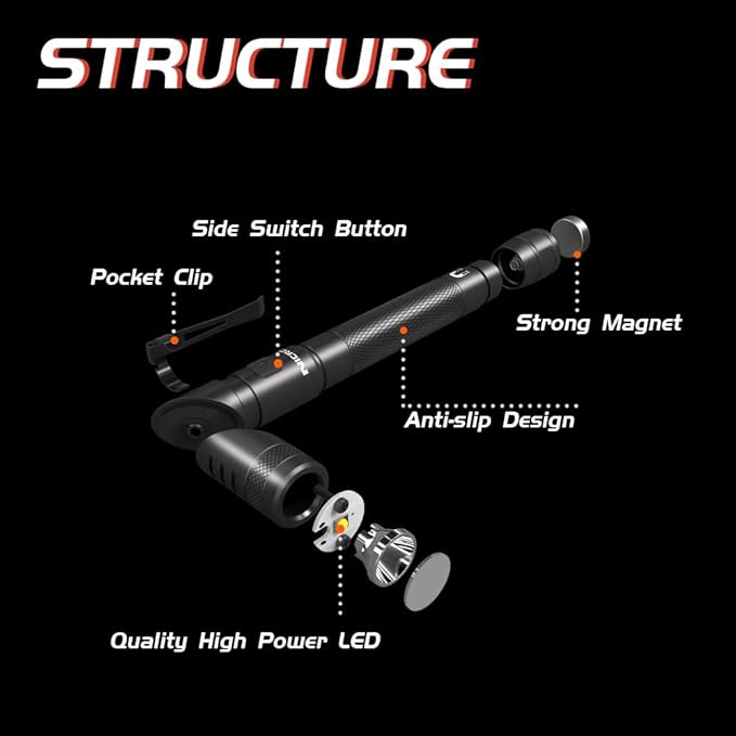 NICRON N73 Portable LED Pen Flashlight with 4Mode,Clip,Magnet, 150 Lumen 90 Degree Twist Angle Pocket Penlight with IPX4 Waterproof, Excellent for Tight Space,Mechanic, 2AAA Battery Include