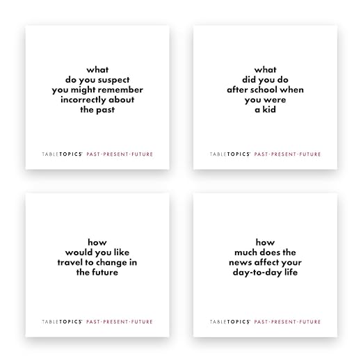 TableTopics Past Present Future Question Card Game - 135 Thought-Provoking Conversation Starter Cards for Adults to Learn More About Friends & Family, Dinner Party or Ice Breaker Game