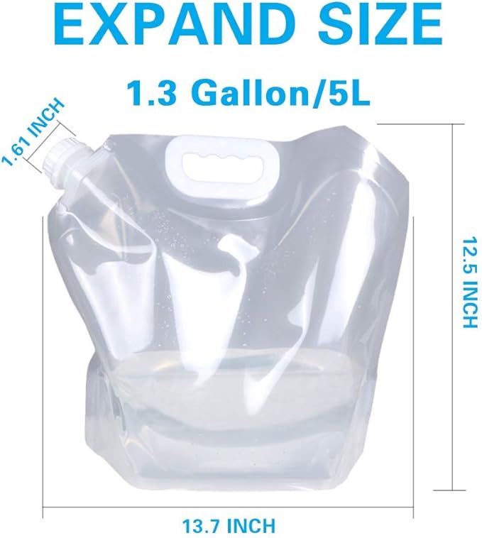 Soddeph Collapsible Water Container Bag, BPA Free Food Grade Clear Plastic Storage Jug for Sport Camping Riding Mountaineer,Freezable, Food Grade (1-pack-1.3 Gal)