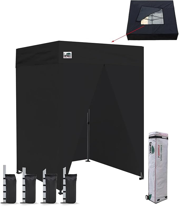 Eurmax USA 5'x5' Flat Top Pop-up Canopy Portable Photo Booth Tent for Events Wedding Photobooth for Professional Photos Photo Studio with Roller Bag,Bonus 4 SandBags (Black with Screen Window)