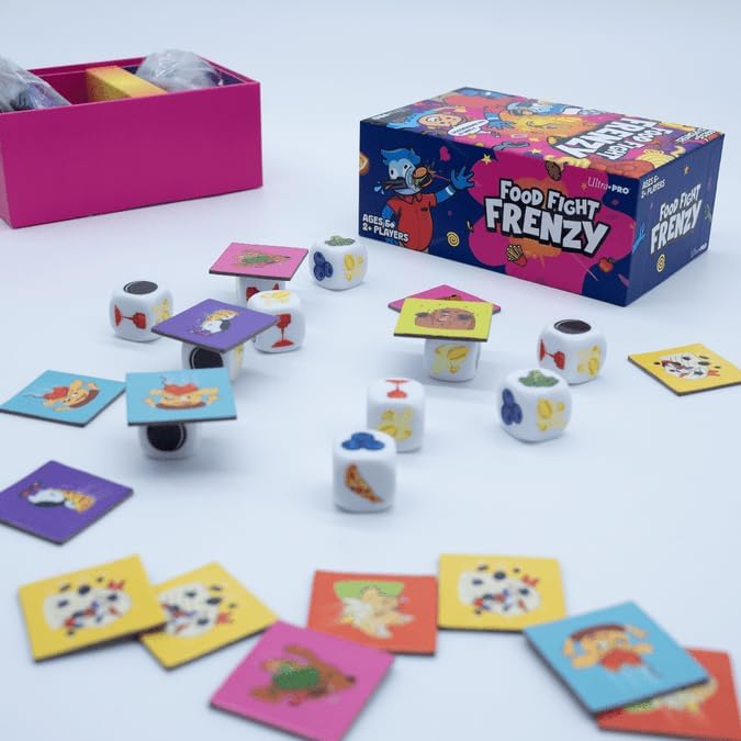 Food Fight Frenzy - Fun & Fast-Paced Family Dice Game Rolls, Pattern Matching, and Dice Game for 2-6 Players, 72 Tiles & 13 Oversized Dice, Family Party Game