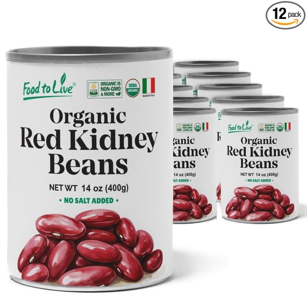 Food to Live Organic Italian Red Kidney Beans, 14 oz (Pack of 12) – Unsalted, Non-GMO, Vegan. Ready to Eat. Perfect for Salads, Soups, Pasta e Fagioli. Wholesale