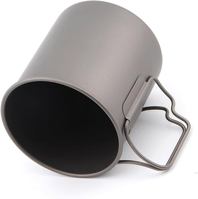 Titanium Camping Mug 750 ml / 25 oz Single-Wall Pot with Lid, Ultralight Backpacking Cup, Folding Handles, Boil Water & Cook Meals for Hiking, Bushcraft, Outdoor Survival