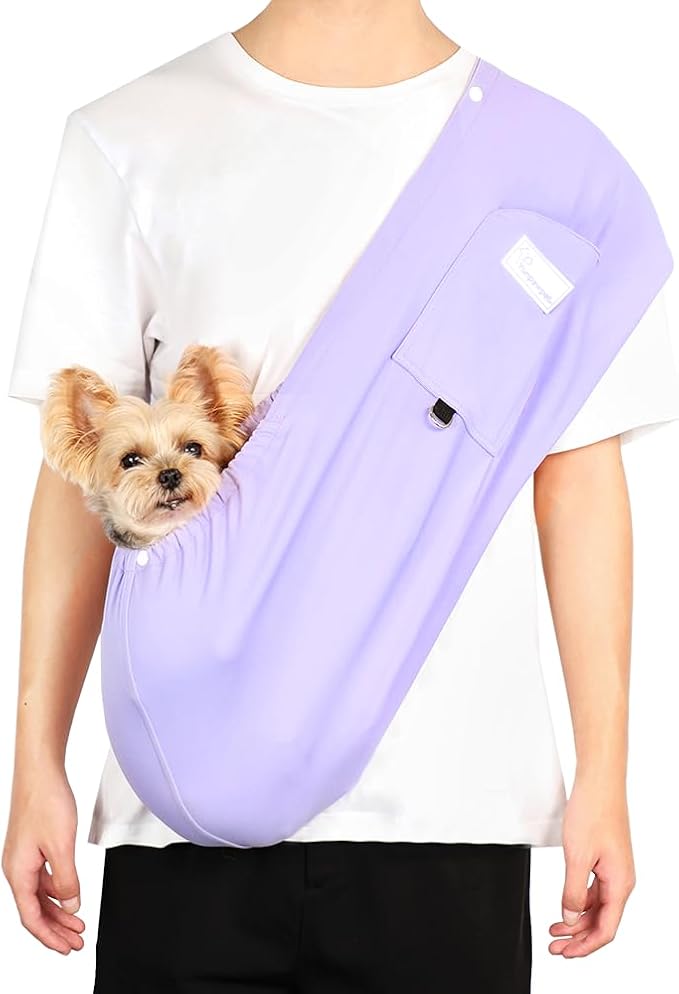 Dog Sling Carrier – Ice Silk Dog Slings for Small Dogs up to 10 lbs, Breathable Dog Carrier Sling with Adjustable Safety Strap & Buckle, Portable Cat Sling Carrier (Purple)