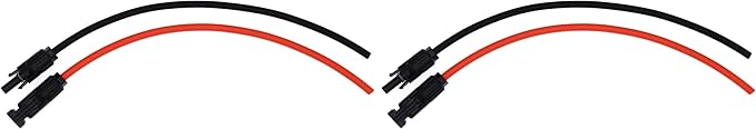 1 Pair Black + Red 10AWG(6mm²) Solar Panel Extension Cable Wire Connector Solar Adaptor Cable with Female and Male Connectors (1 FT) (Pack of 2)