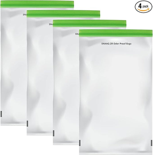 Odor Proof Storage Bags-12x20 Inch, Reusable Double-Tracked Zip Closure Barrier Storage Bags Lock in Odors Keep Contents Fresh and Waterproof, Large No-Odor Bear Bag fit Camping, Hiking, Water Sports and Home Organization(4 Pack)