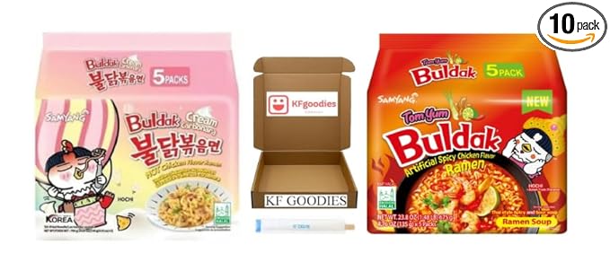 KF GOODIES Korean Ramen Variety Pack Gift Box (10 Count) – Spicy Buldak Noodle Assortment for Birthdays, College Care Packages, Office Snacks, and Gift Baskets
