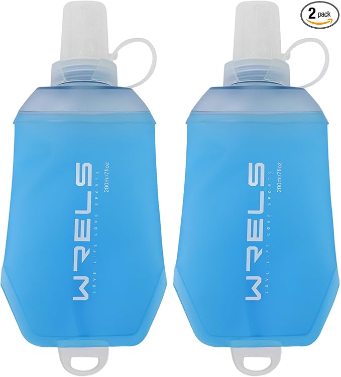 200ml/350ml/500ml Collapsible Soft Flask,BPA Free Folding Soft Water Bottle with Hanging Ring,Lightweight TPU Hydration Flask for Running Marathon Cycling Hiking(200ml-2 Packs)