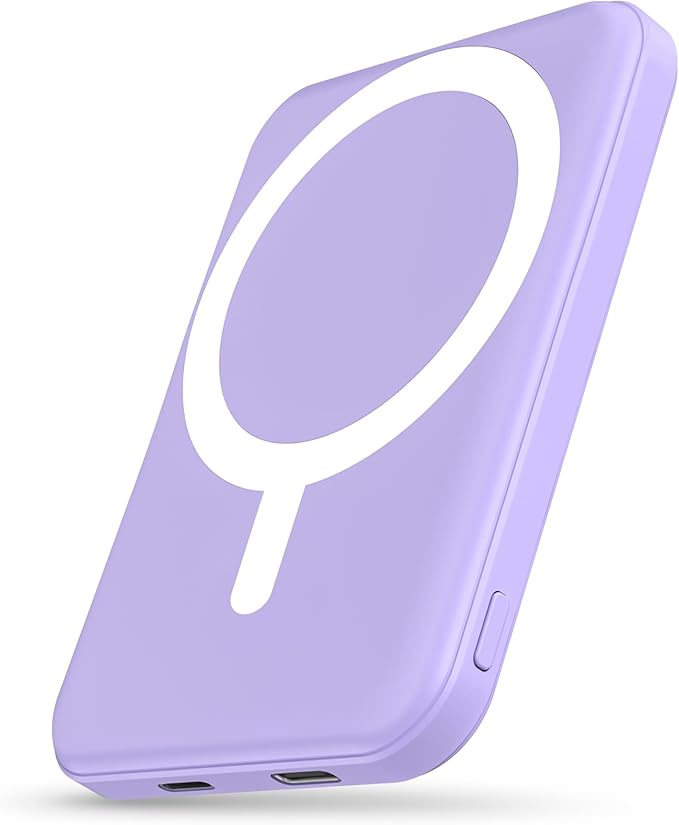 podoru for Magsafe Battery Pack, 5000mAh Magnetic Power Bank with Type-C Cable 20W PD Fast Charging Lighting Input Wireless Portable Charger for iPhone iPhone 17/16/15/14/13/12/ All Series-Purple