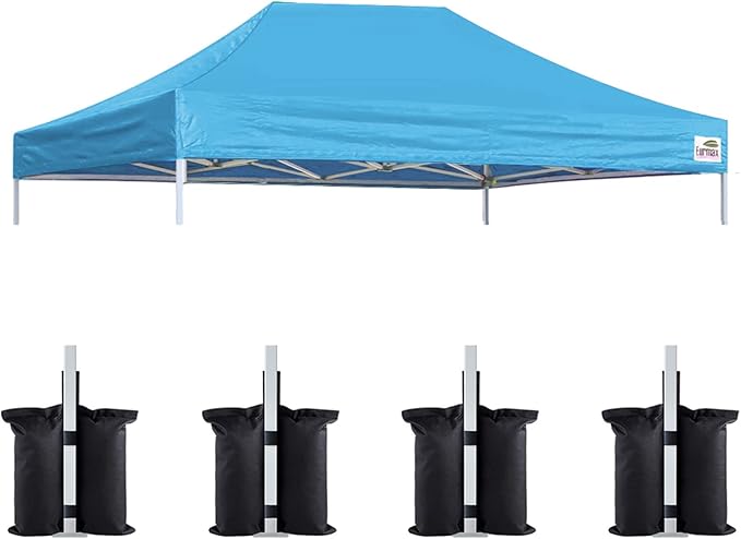 Eurmax USA Pop Up Canopy Top Gazebo Tent Cover Replacement Top Only,Bonus 4PC Pack Weight Bag (10x15, Sky Blue)
