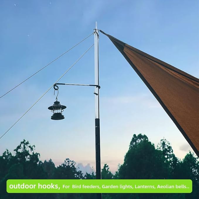 Camping Lantern Hooks, Outdoor Lighting Hooks for Camping Tent lamp Hanger, Bird feeders, Garden Lights, Lanterns, trinkets ; Sturdy Pole Hook for Tent Light, 3 pcs (Large & Long)