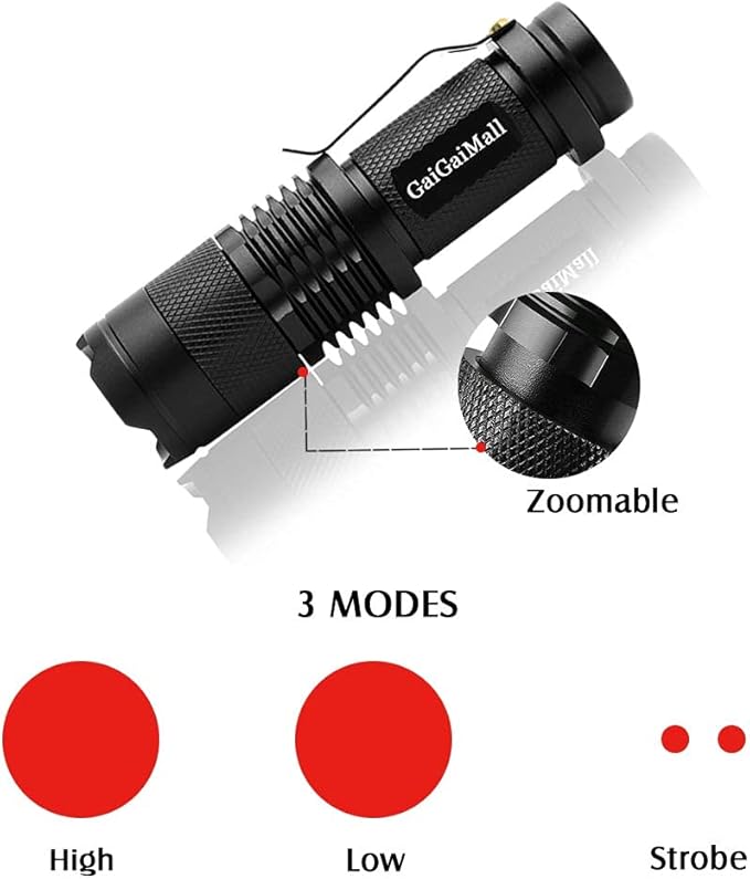 High Power 3 Mode LED Red Light Flashlight for Night Astronomy Observation, 3 Pack