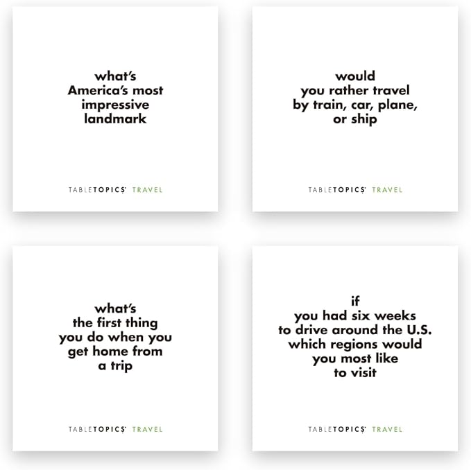 TableTopics Travel to Go Question Card Game - 40 Conversation Starter Cards About Travel, Vacations, Roadtrip Essentials for Friends, Adult Car Game