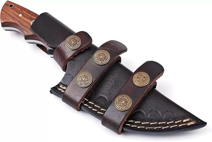 Custom Handmade Fixed Blade Hunting Damascus Knife - 8 Inch hand Forged Full Tang Rose Wood & Micarta Handle Knives For Hunting, Outdoor Camping, Hiking, Fishing, Bushcraft Knives With Leather Sheath