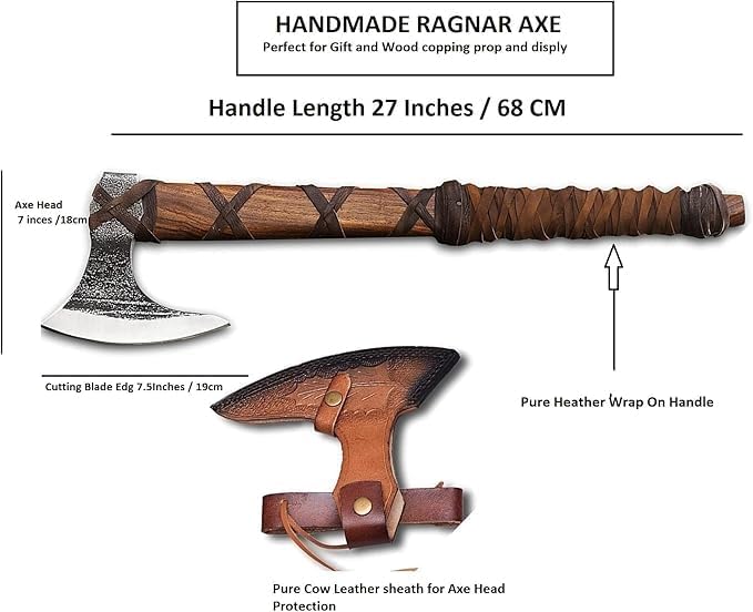 Handmade Viking Axe for Camping & Outdoor | High Carbon Steel with Ash Wood Handle & Origional Leather Sheath | Viking Gift for Men Prop Tools