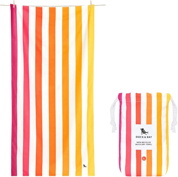Dock & Bay Beach Towel - Quick Dry, Sand Free - Compact, Lightweight - 100% Recycled - Includes Bag - Summer - Peach Sunrise - Extra Large (200x90cm, 78x35)