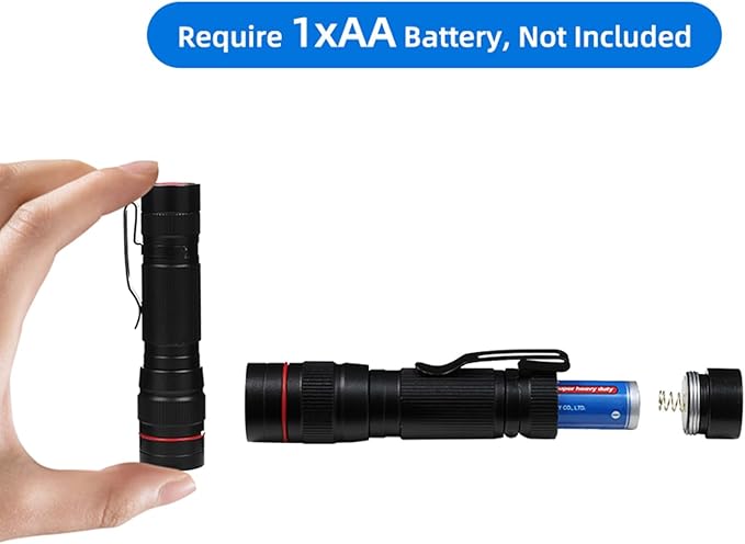 6 Pack Small Mini LED Flashlight, Single Mode Zoomable Flashlights AA Battery Powerful Flashlights with Pocket Clip, Portable Bulk EDC Pen Flash Light for Gift, Emergency, Camping, Hiking