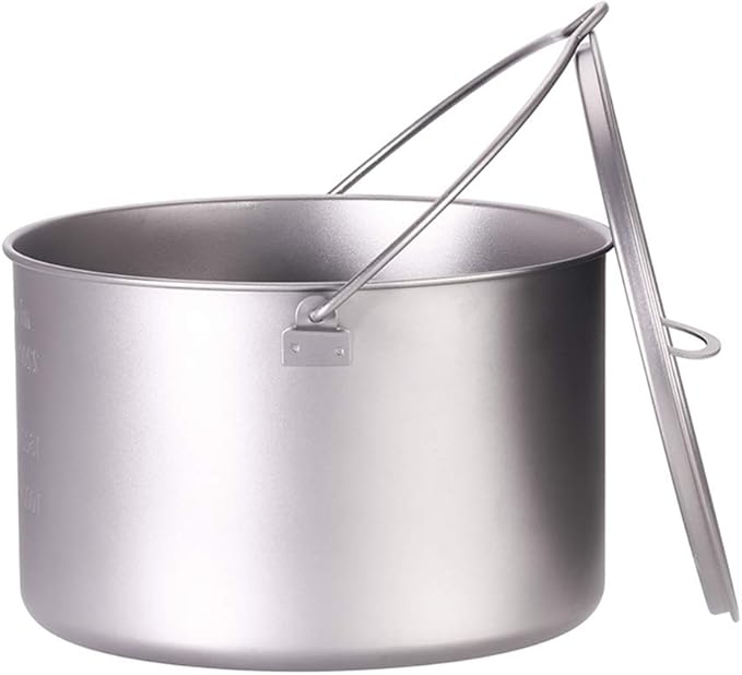 Lixada 1100ml/2800ml Titanium Pot Ultralight Portable Hanging Pot with Lid and Foldable Handle Outdoor Camping Hiking Backpacking