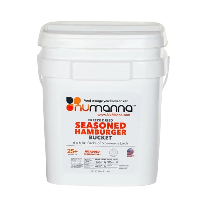 Numanna Freeze-Dried Seasoned Ground Beef Bucket 36 Servings | Over 25g Protein per Serving | Hamburger for Camping, Meal Prep, Pantry Staple, Emergency Survival Food | 25+ Year Shelf Life | USA Made