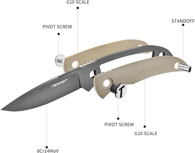 TONIFE Nova 2.68'' Blade Mini Neck Knife Full Tang Fixed Blade Knife with Kydex Sheath and Adjustable Paracord Lanyard for Camping Outdoor Survival Tool (Warm Sand+Gray Titanium)