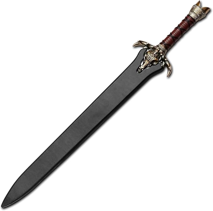 FORGE HIDE-Conan The Barbarian Sword – Real Full Tang Atlantean Swords | 1095 Carbon Steel, Bronze Fittings & Leather Sheath | Medieval Fantasy King Sword Prop | Gift for Him, Christmas, Viking Gifts