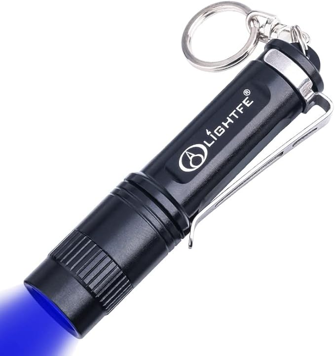 LIGHTFE Black Light 365nm UV Flashlight UV101D with High Power UV LED Source Keychain Light Powered by 1 AAA Battery for UV Glue Curing Light, Pet Urine Detector Light, AC Leak Detector…