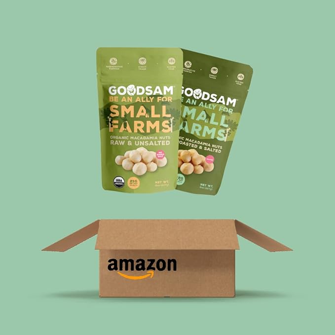 goodSAM Organic Raw Macadamia Nuts ??Unsalted, Whole Nuts ??Buttery Creamy Flavor ??Sustainably Grown on Regenerative Family Farms ??High Fat Low Carb Keto Friendly Snacks - 0.5lb Pouch