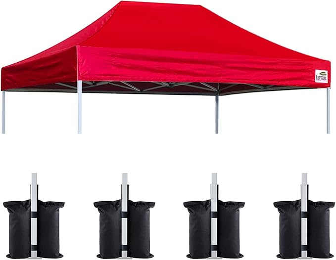 Eurmax USA Pop Up Canopy Replacement Canopy Tent Top Cover, Instant Canopy Top Cover ONLY,Bonus 4PC Pack Weight Bag (8x12, Red)