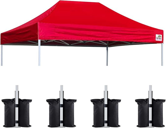 Eurmax USA Pop Up Canopy Replacement Canopy Tent Top Cover, Instant Canopy Top Cover ONLY,Bonus 4PC Pack Weight Bag (8x12, Red)