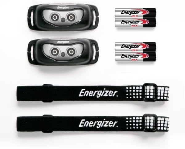 Energizer Universal Plus LED Headlamp, Lightweight Bright Headlamp for Outdoors, Camping and Emergency Light for Adults and Kids, Includes Batteries, Pack of 2