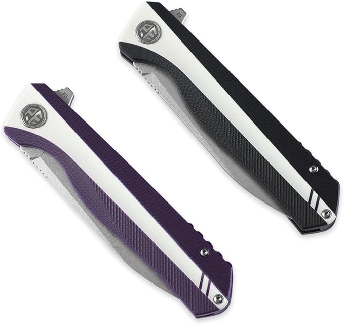 Petrified fish PF818,3.54" D2 Blade,104g G10 Handle Flipper Folding knife (Stonewash, Black and White)