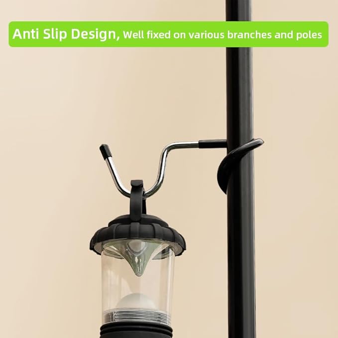 Outdoor Lighting Hooks for Camping Tent lamp Hanger, Bird feeders, Garden Lights, trinkets ; Sturdy Pole Hook for Tent Light, Garden lightings, 3 Big Camping Lantern Hooks