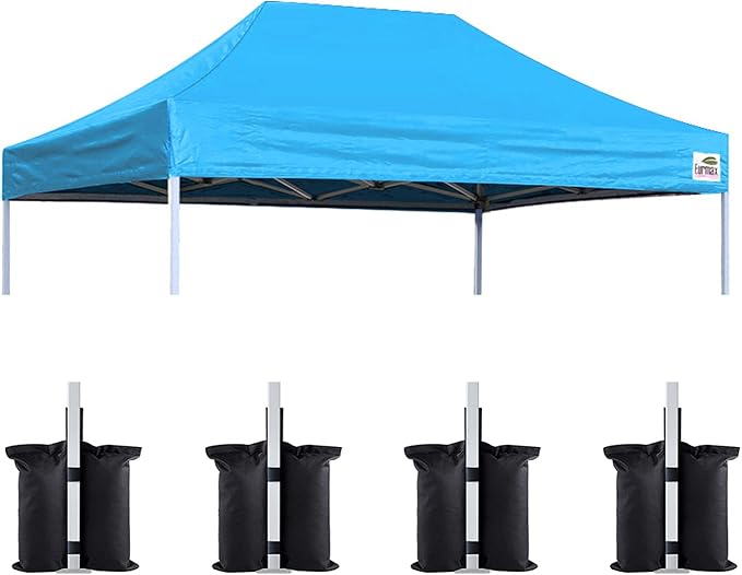 Eurmax USA Pop Up Canopy Replacement Canopy Tent Top Cover, Instant Canopy Top Cover ONLY,Bonus 4PC Pack Weight Bag (8x12, Sky Blue)
