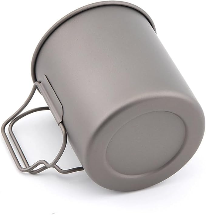 Titanium Camping Mug 750 ml / 25 oz Single-Wall Pot with Lid, Ultralight Backpacking Cup, Folding Handles, Boil Water & Cook Meals for Hiking, Bushcraft, Outdoor Survival