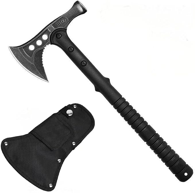 DOOM BLADE Camping Hatchet Axe with Hammer,Tomahawk Viking Nylon Sheath,Forged High Carbon Steel,Portable Camping Axe for Outdoor Splitting Wood,Hunting Survival