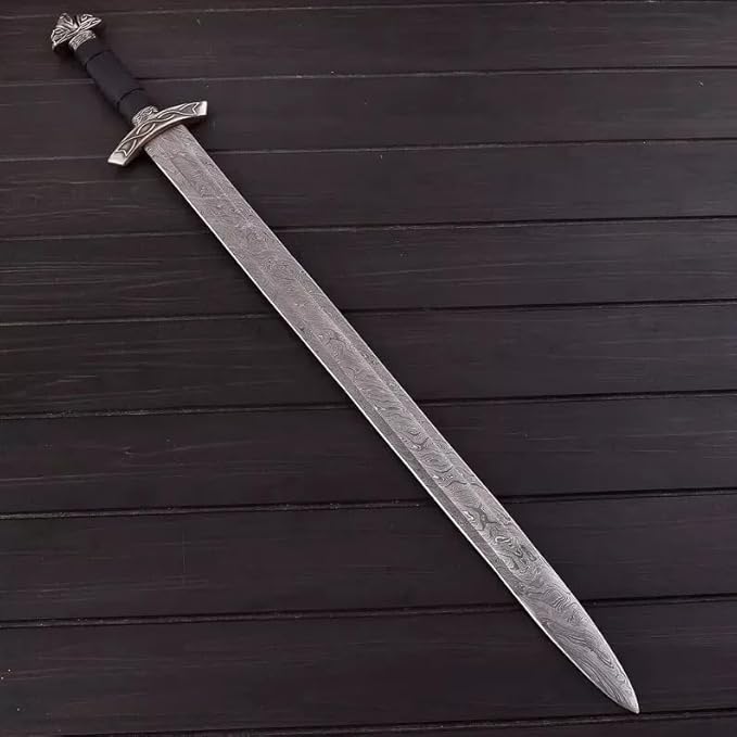 Viking Sword ??Real Damascus Steel Battle-Ready Northman Swords | Handmade Functional Viking Sword Prop | Gift for Him, Prop Tools with Origional Leather Scabbard