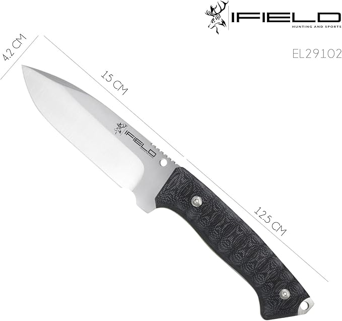 iFIELD Survival Knife Workout MOVA Satin Blade, Includes Sheath, Survival Knife, Camping Tool for Fishing, Hunting, Sport Activity