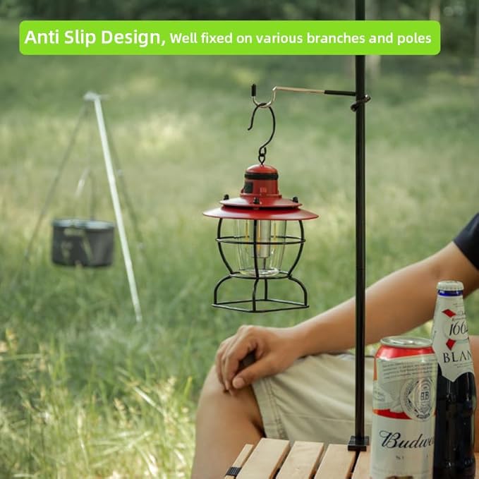 Outdoor Light Hook for Camping Tent lamp Hanger, Bird feeders, Garden Lights ; Sturdy and Non Slip Pole Hook for Yard lightings, 2 Big and 2 Small Camping Lantern Hooks