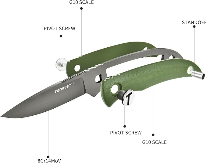 TONIFE Nova 2.68'' Blade Mini Neck Knife Full Tang Fixed Blade Knife with Kydex Sheath and Adjustable Paracord Lanyard for Camping Outdoor Survival Tool (Green+Grey Titanium)