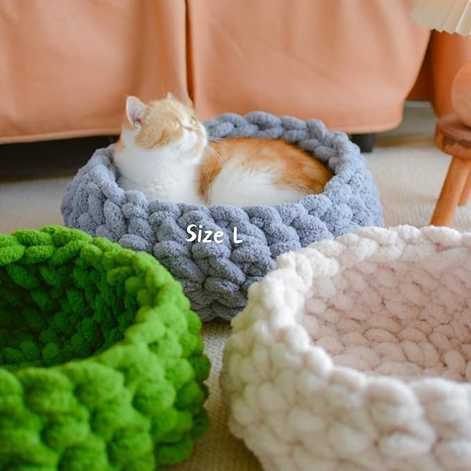 Cat Nest Bed ??Premium Handwoven Washable Extra Soft Round Cave House for Indoor Kitten & Kitty, Small & Large (Grayish Blue,Medium)