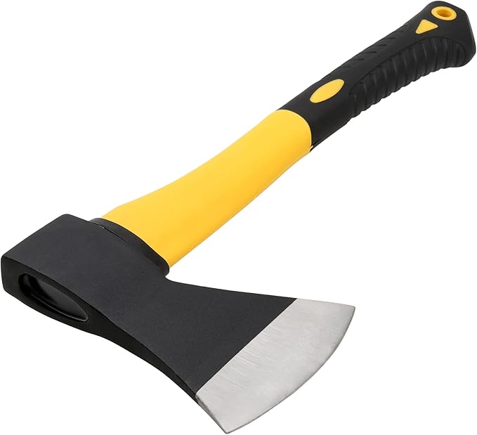 2 Pack 15 Inch Chopping Axe, Camping Axe with Rubber Cover, Forged Carbon Steel Heat Treated Blade and Fiberglass Shock Reduction Handle, Outdoor Camping Hatchet for Wood Splitting and Kindling