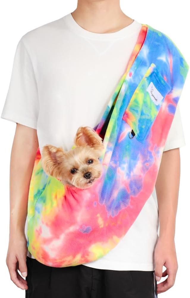Dog Sling Carrier - Longer Length Dog Sling for Small Dogs up to 10 lbs, Small Dog Carrier Sling with Adjustable Safety Strap & Buckle, Portable Cat Sling Carrier (Fruits)