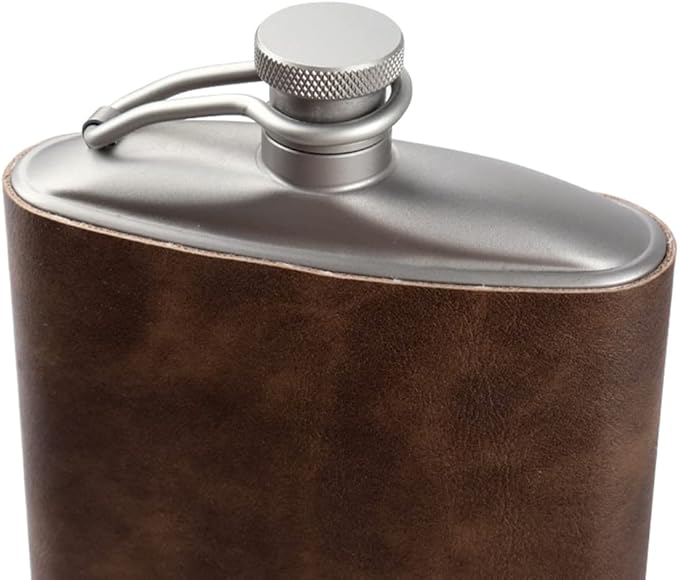 SILVERANT Titanium Ultralight 7.74oz/220ml Hip Flask Canteen, Lightweight Compact Outdoor Flask, Limited Edition With Leather Case & Funnel