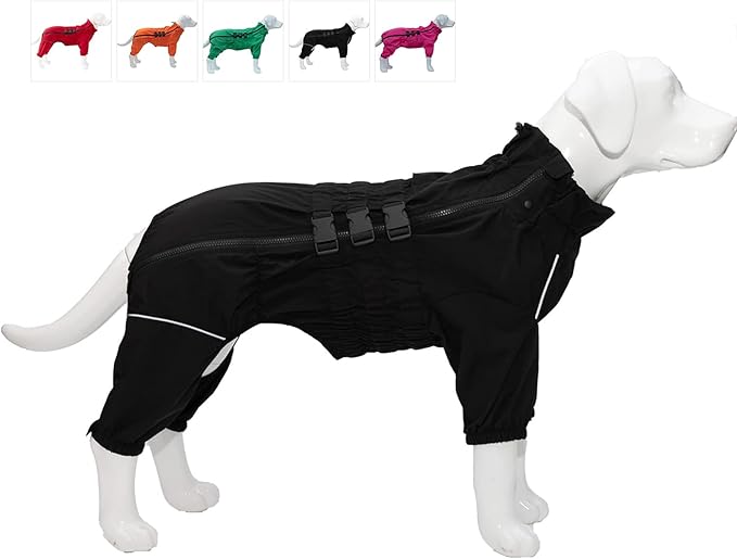 Dogs Waterproof Jacket, Lightweight Waterproof Jacket Reflective Safety Dog Raincoat Windproof Snow-Proof Dog Vest for Corgis Dachshund Small Medium Large Dogs Black D-L