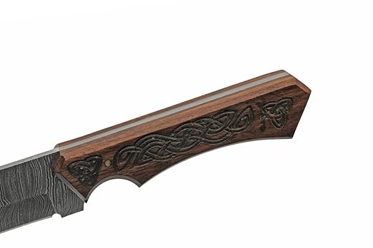 SZCO Supplies 12.25??Full Tang Celtic Handle Damascus Steel Reverse Tanto Seax Knife With Leather Sheath, Brown (DM-1300)