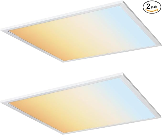 Diodesy- 1x1Ft LED Flat Panel Light 5 CCT 3000K/3500K/4000K/4500K/5000K Selectable 10W 920 Lumens Dimmable 12-Inch Square Slim Ceiling Mount Downlight for Office Kitchen Home UL Listed Pack of 2